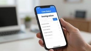 Immigration case status check on a smartphone.