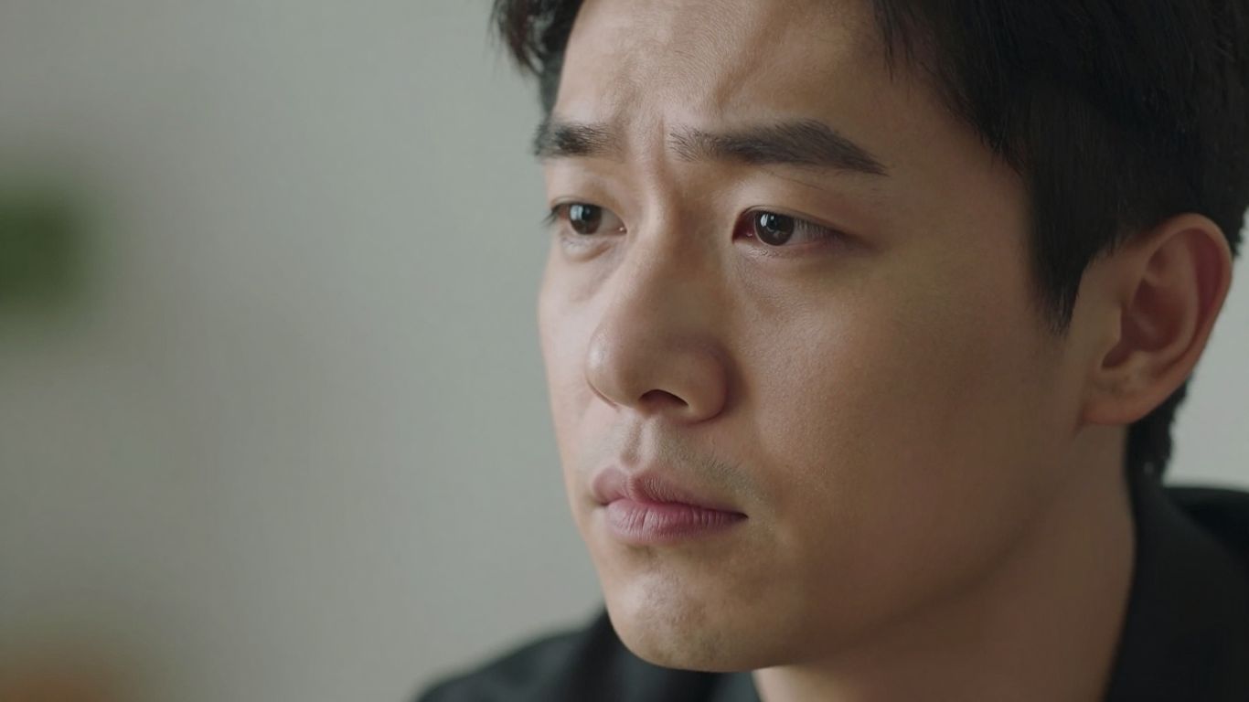 Person's face showing concern and thoughtfulness.