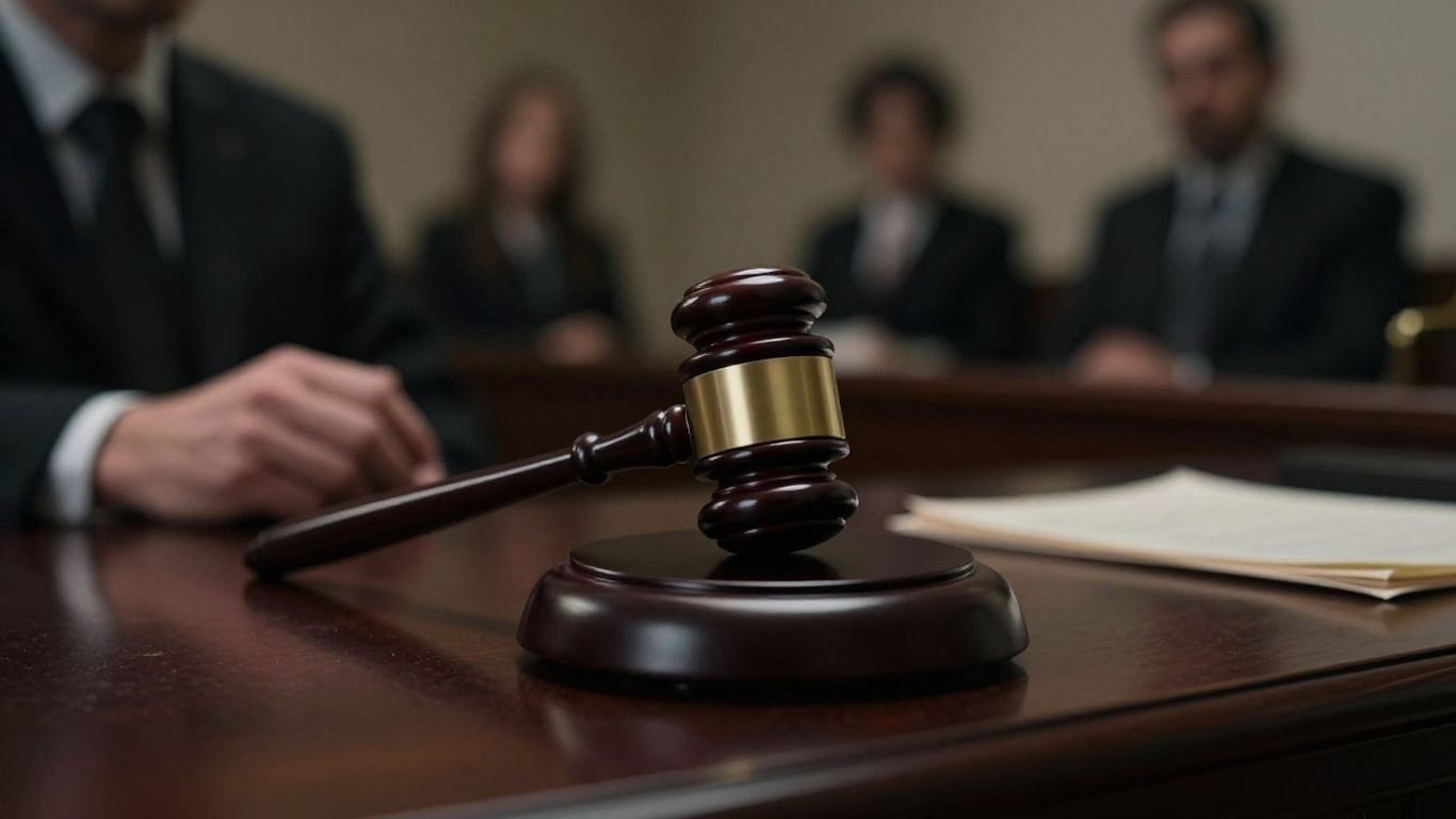 Judge's gavel in a courtroom during an immigration hearing.