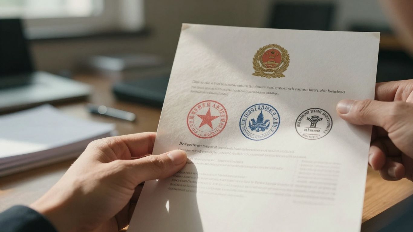 Hand holding asylum work permit document with official seals.
