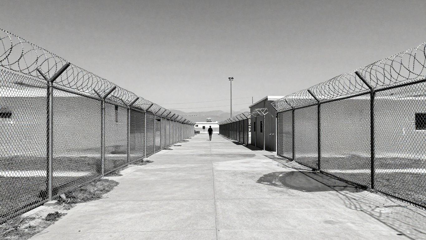 California immigration detention center exterior with fences.