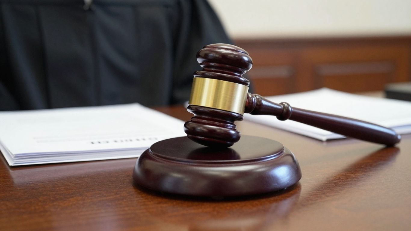 Gavel on legal documents in immigration court.